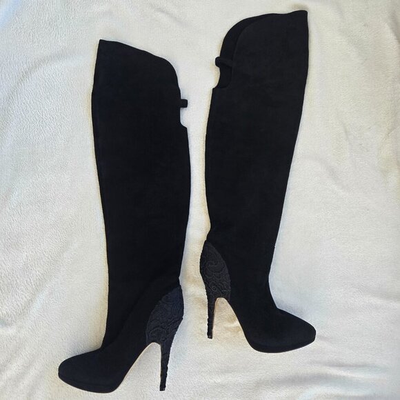Betsey Johnson Over The Knee Leather Suede High Heel Boots Black Size 8 1/2 - Picture 4 of 10